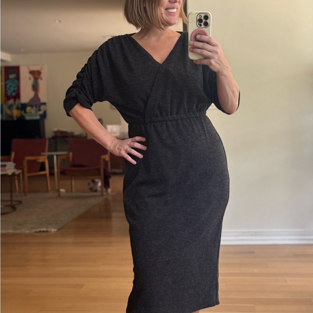 NWT Anthropologie Amadi Size Small Charcoal Gray Almost Black Midi Dress Women